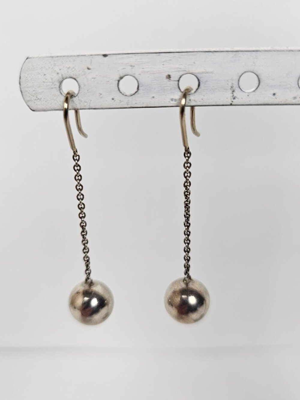 Tiffany & Co. Sterling Silver Ball Bead Chain HardWear Long Dangle Drop Earrings